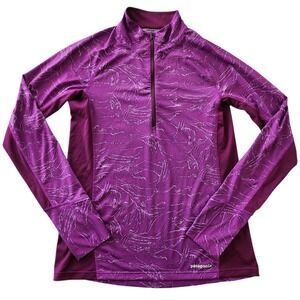 Patagonia All Weather Midweight Zip-Neck Purple Print Pullover Top Womens Medium